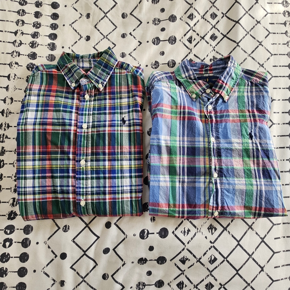 Ralph Lauren Plaid Button-Down 100% Cotton Dress Shirt Bundle, Size 7